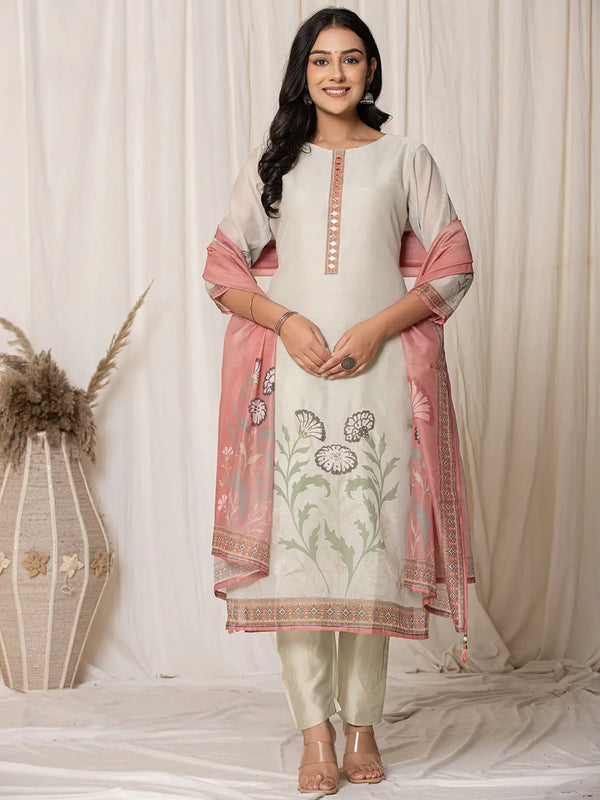 Chanderi Cream Kurta Dupatta Set