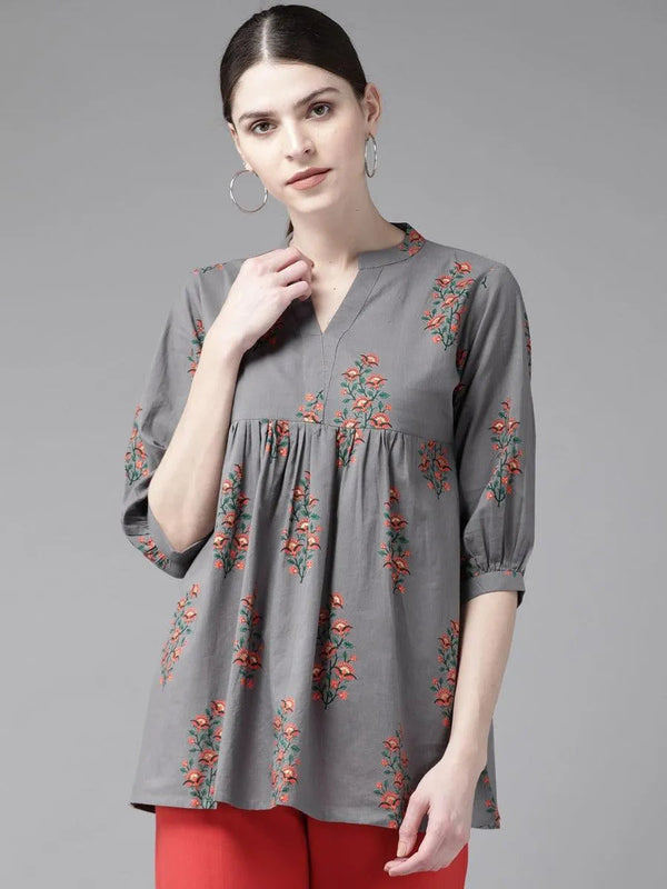 Charcoal Printed Cotton Kurti - Jashvi