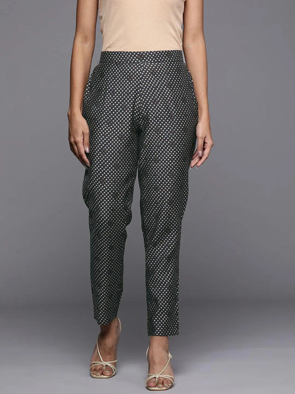 Charcoal Self Design Silk Trousers - Jashvi