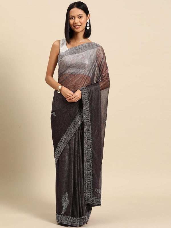 Charcoal Solid Lycra Saree - Jashvi