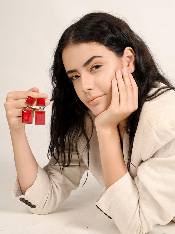 Women's Cherry Red Rhinestone Dangle Earrings - Odette