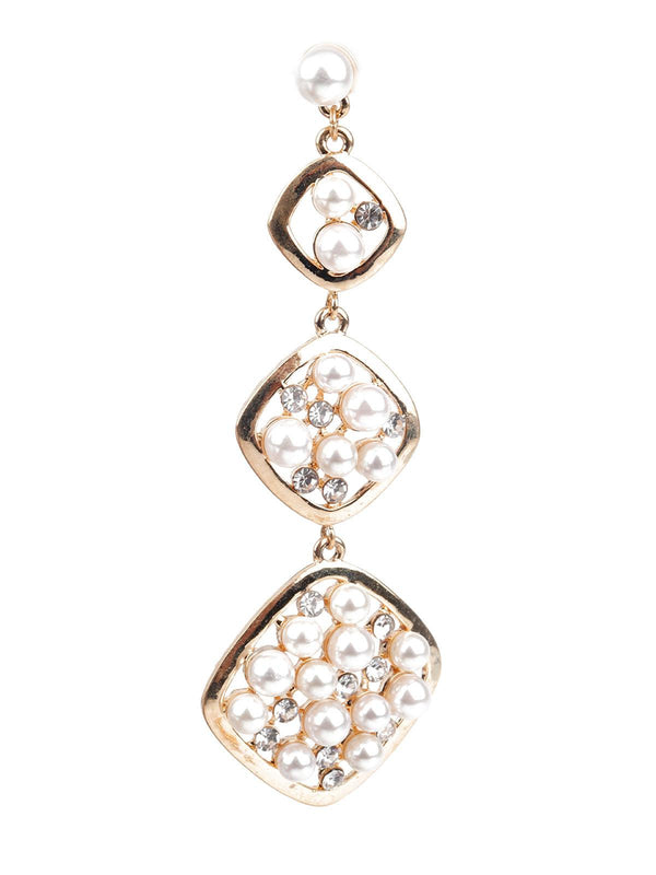 Women's Classy White And Gold Faux Pearl Dangle Earrings - Odette