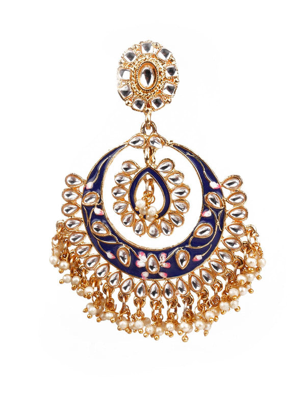 Women's Traditional Blue And White Chandbali Earrings - Odette