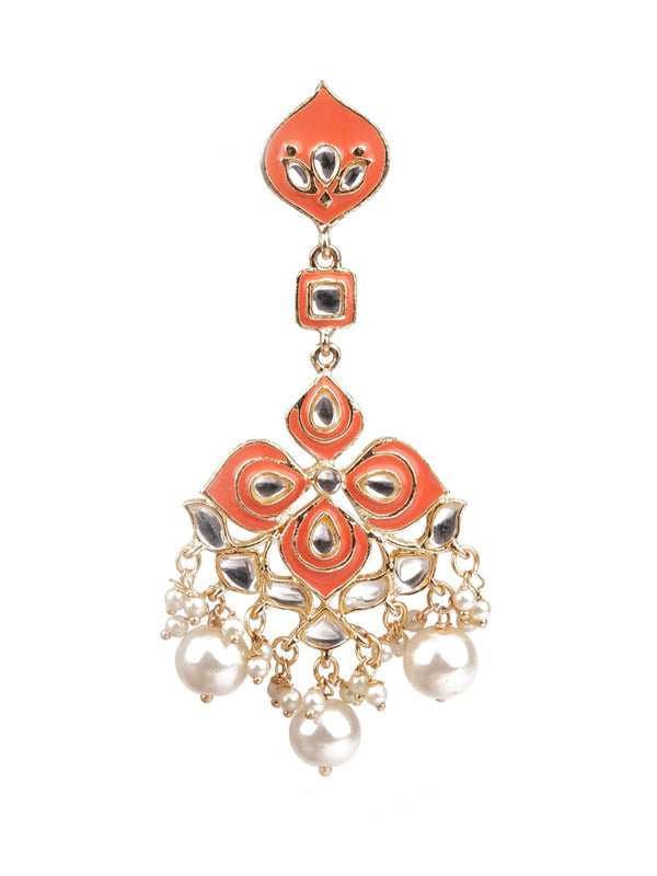 Women's Traditional Orange And White Earrings - Odette