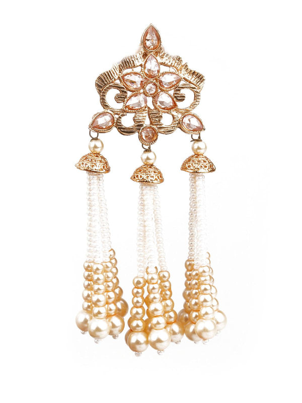 Women's Traditional Gold And White Chandelier Earrings - Odette