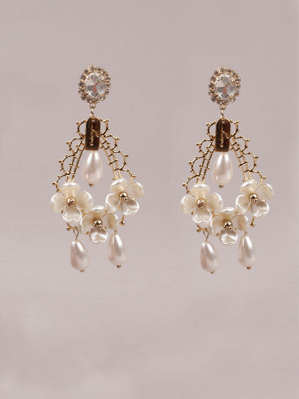 Women's White And Gold Dangle Earrings - Odette