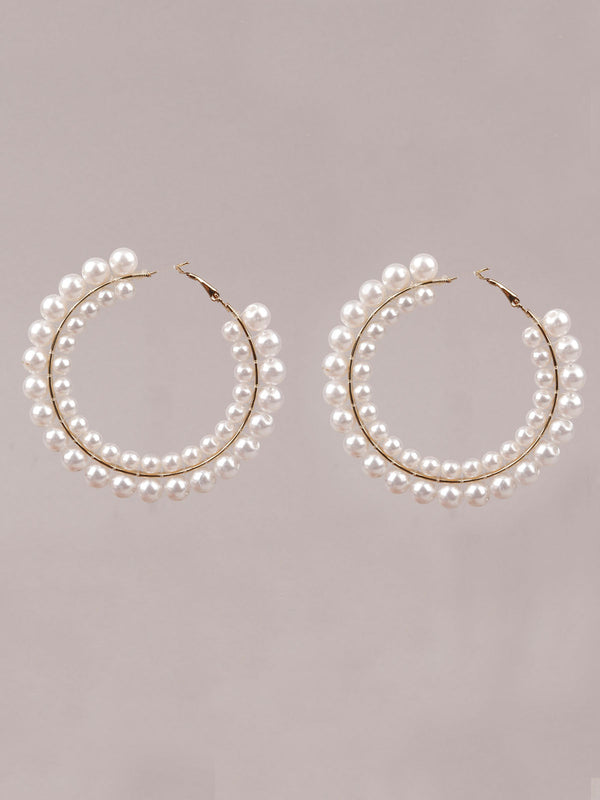 Women's White Pearl Big Hoop Earrings - Odette