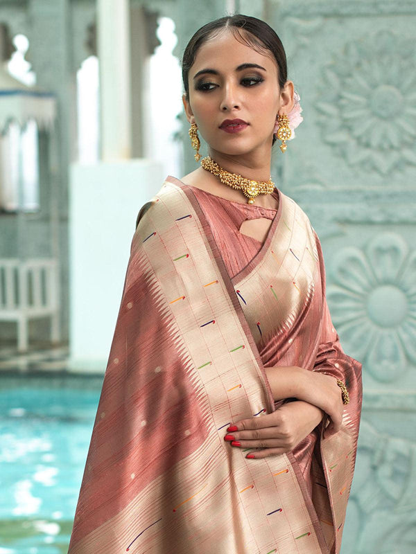 Women's Copper Tussar Silk Paithani Saree - Odette