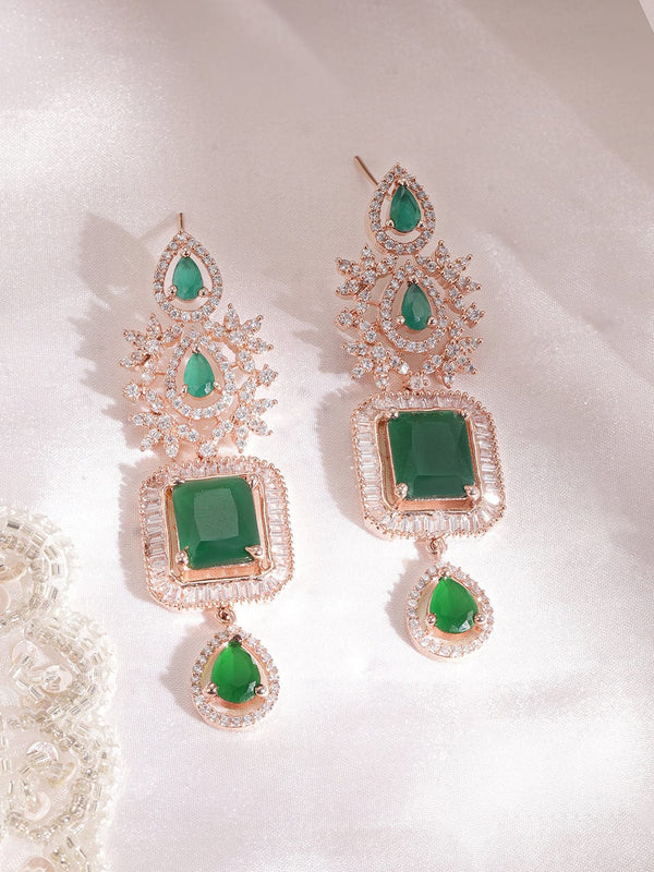 Rubans Radiant Elegance 18K Rose Gold Emerald Zirconia Studded Jewelry Set