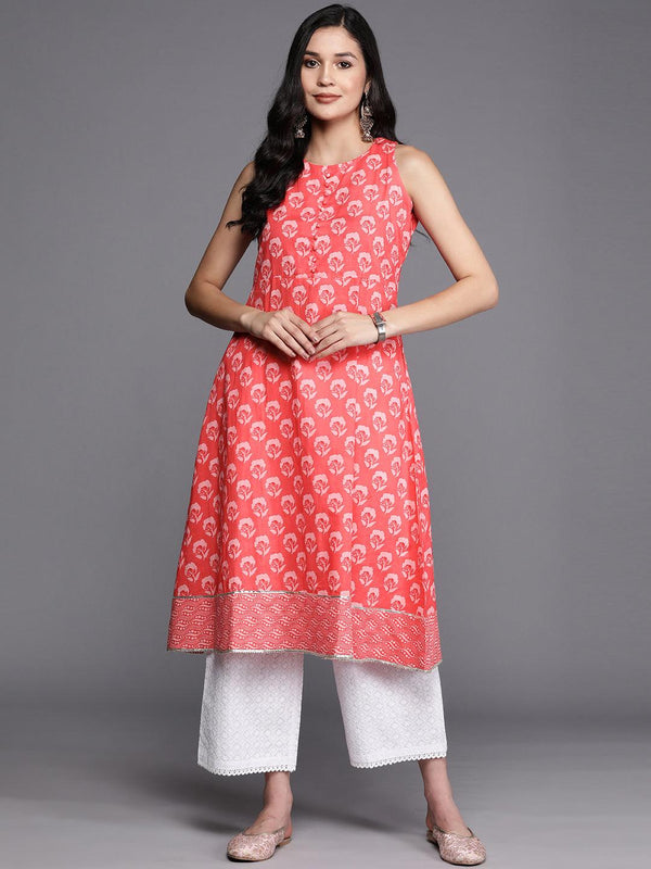 Coral Printed Cotton A-Line Kurta - Jashvi