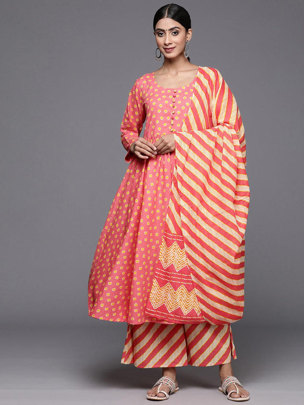 Coral Printed Cotton A-Line Kurta With Palazzos & Dupatta - Jashvi