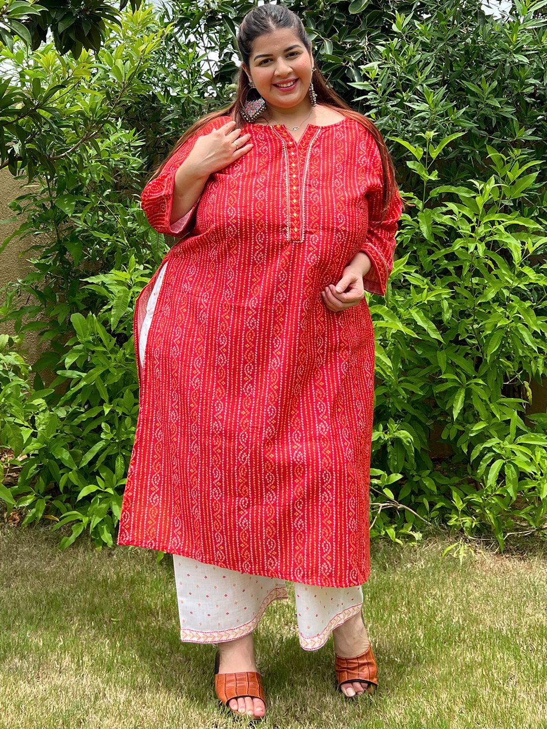 Coral Printed Cotton Blend Straight Kurta With Trousers - Jashvi