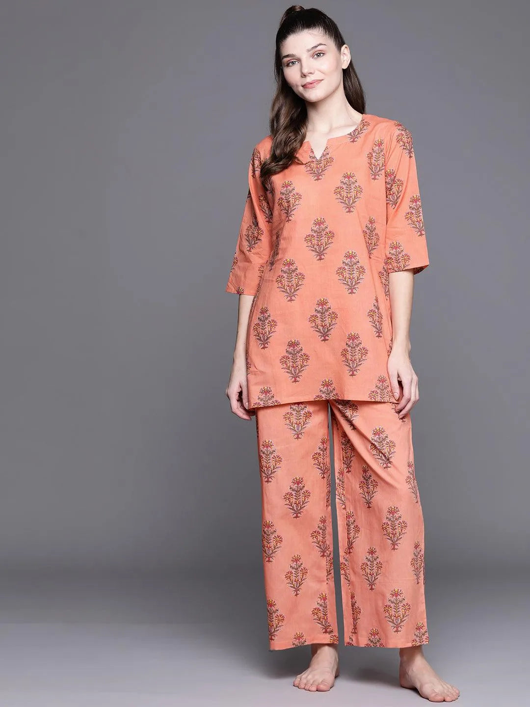 Coral Printed Cotton Night Suit - Jashvi