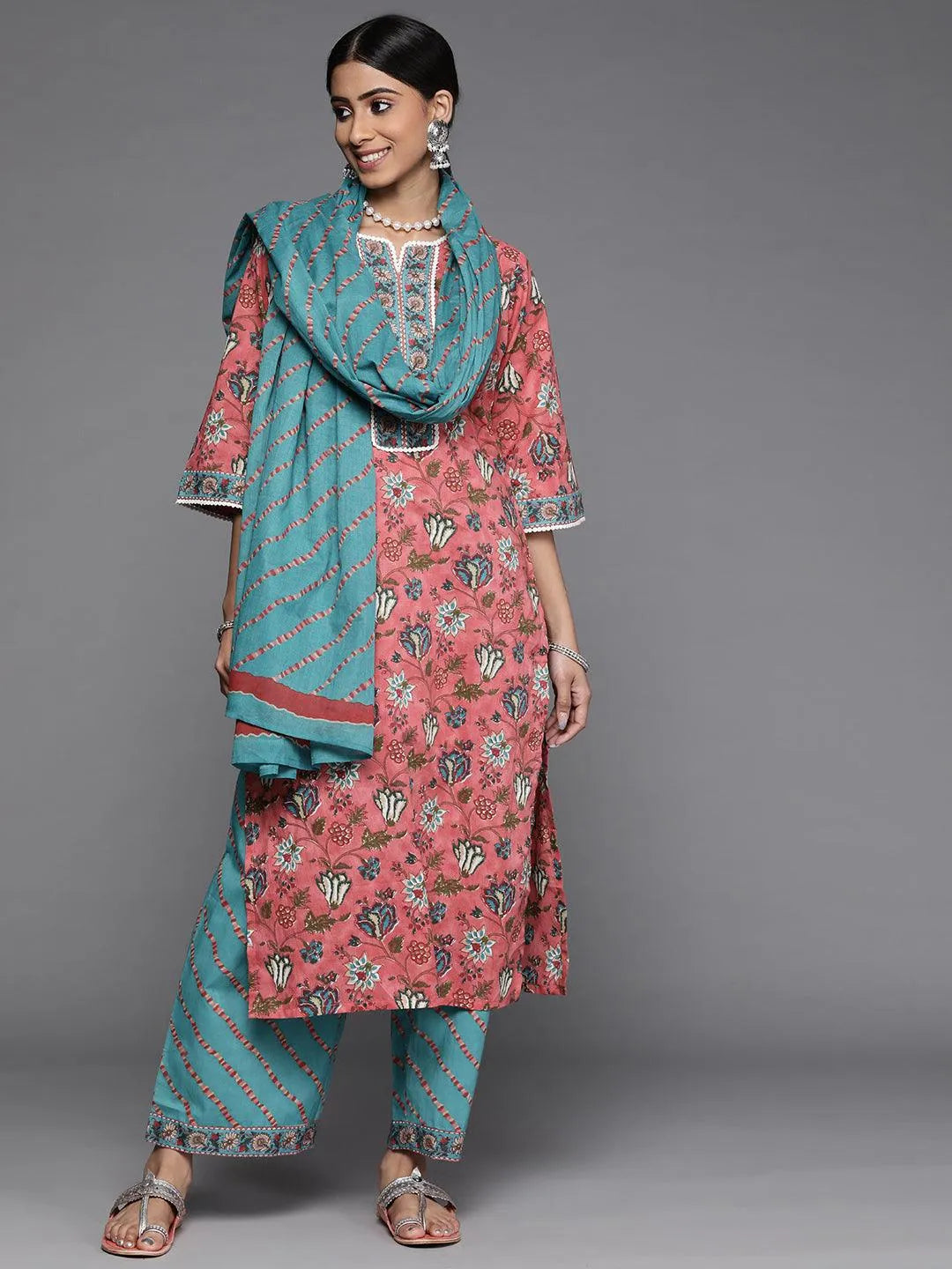 Coral Printed Cotton Suit Set - Jashvi