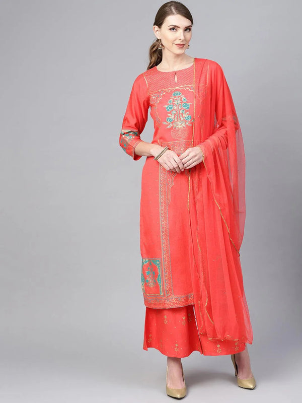 Coral Printed Cotton Suit Set - Jashvi