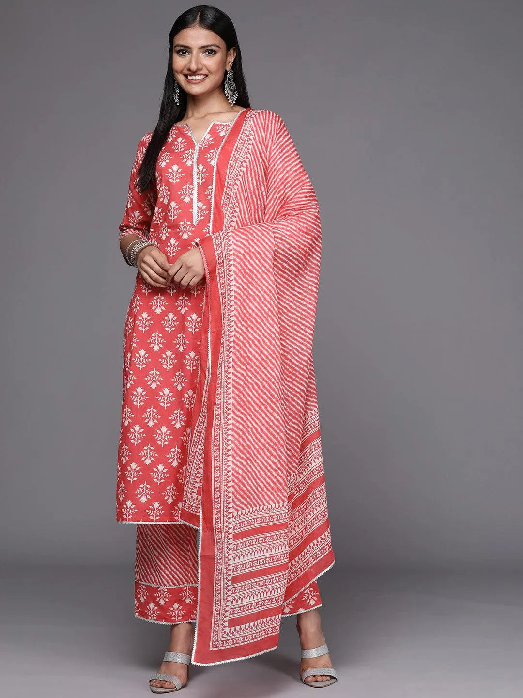 Coral Printed Cotton Straight Suit Set - Jashvi