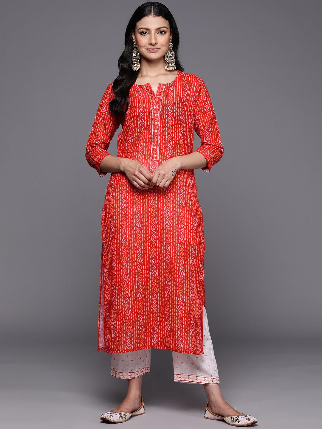 Coral Printed Cotton Straight Kurta Set With Trousers - Jashvi