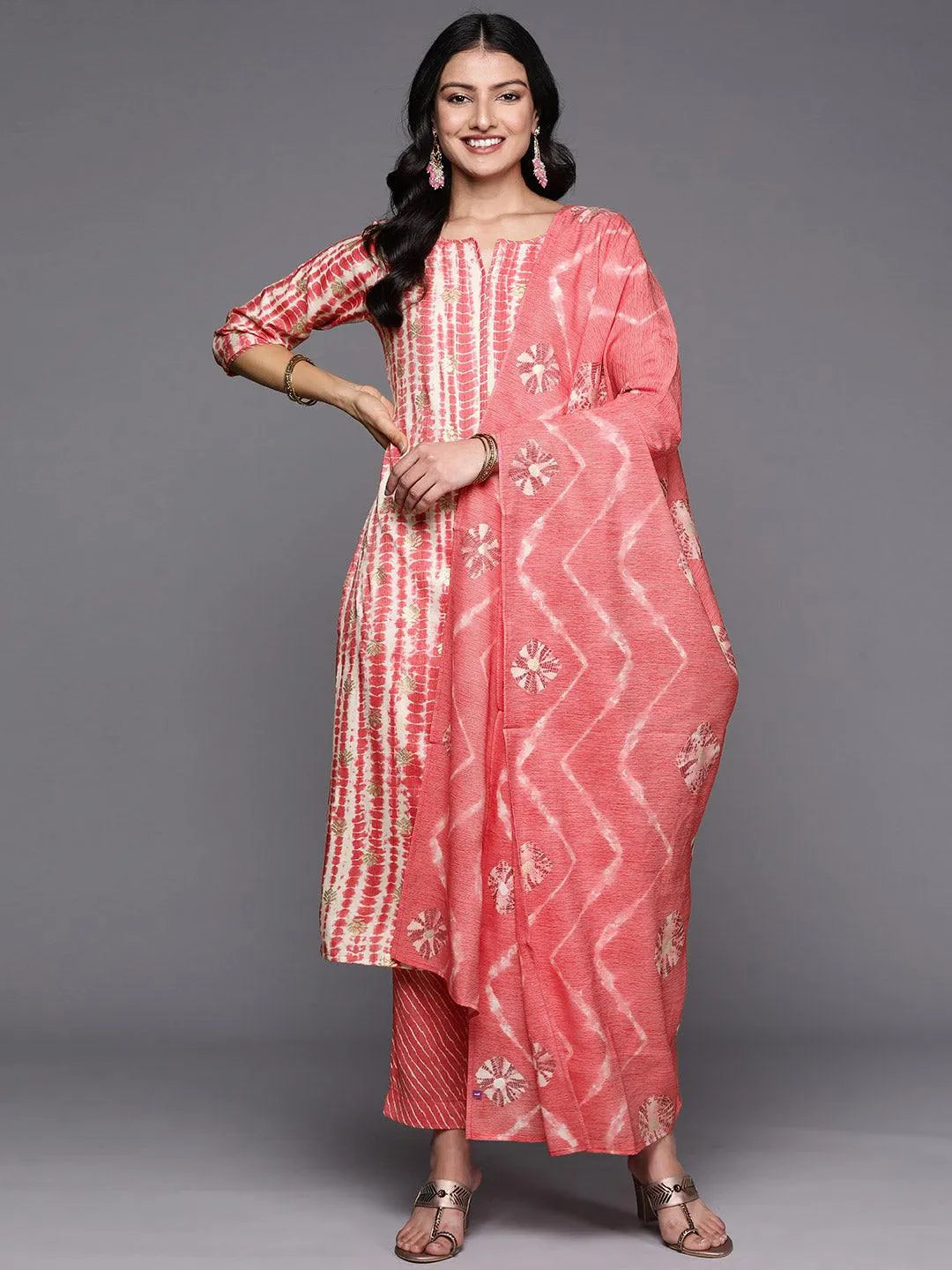 Coral Printed Rayon Straight Suit Set With Trousers - Jashvi