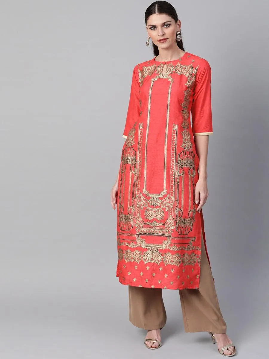 Coral Self Design Chanderi Kurta - Jashvi