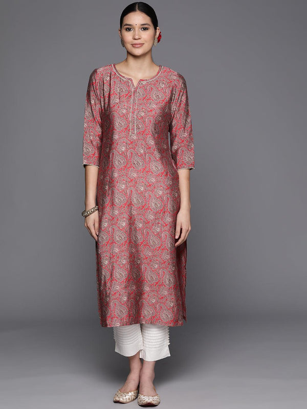 Coral Yoke Design Silk Straight Kurta