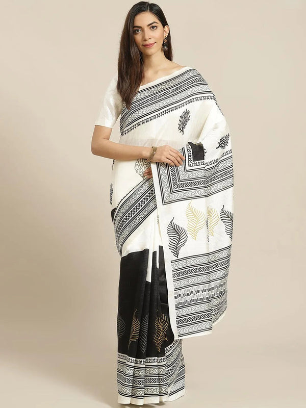 Cream Printed Cotton Saree - Jashvi