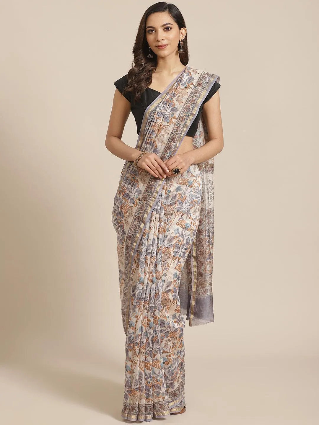 Cream Printed Cotton Silk Saree - Jashvi