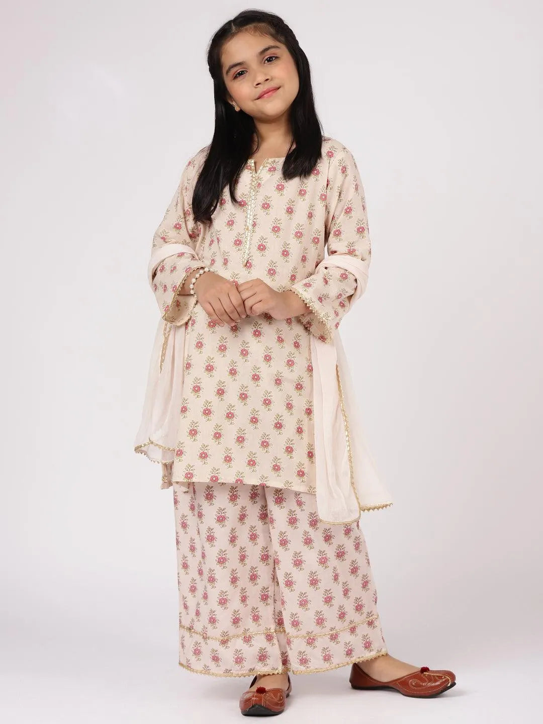 Cream Printed Cotton Suit Set - Jashvi