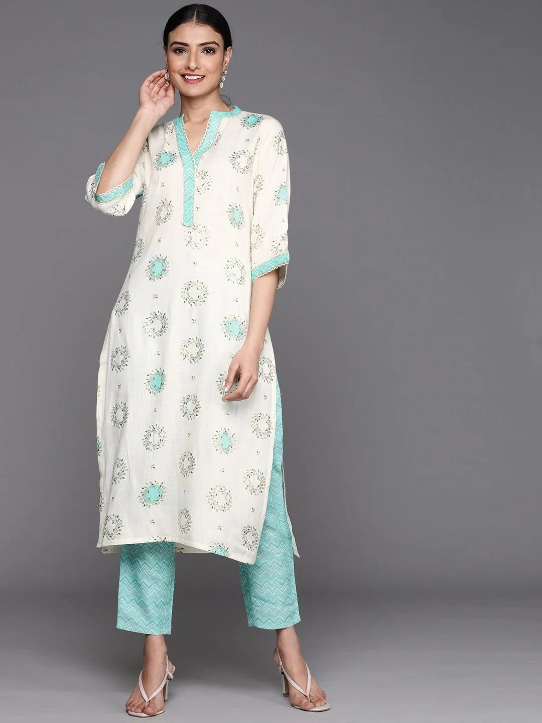 Cream Printed Rayon Kurta - Jashvi