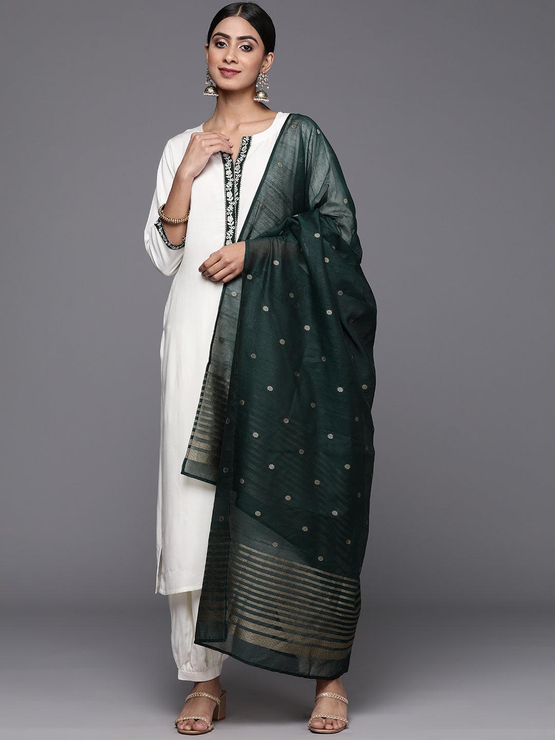 Cream Printed Rayon Straight Kurta With Salwar & Dupatta - Jashvi