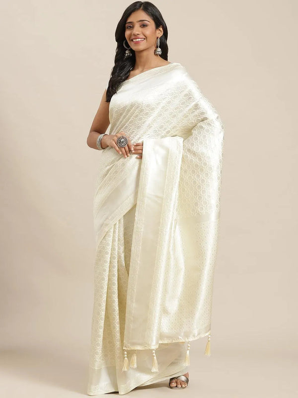 Cream Woven Design Art Silk Saree - Jashvi