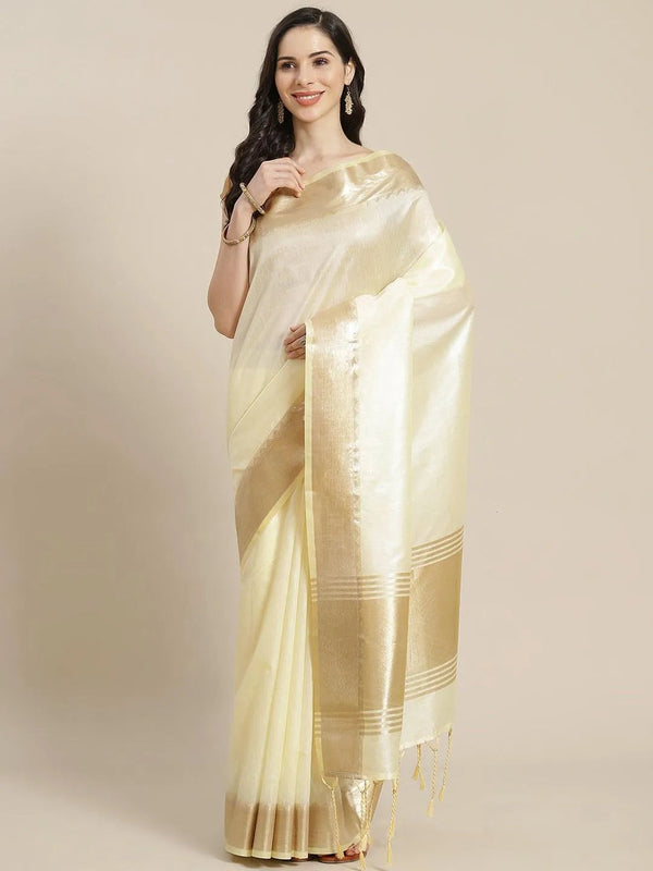 Cream Woven Design Silk Blend Saree - Jashvi