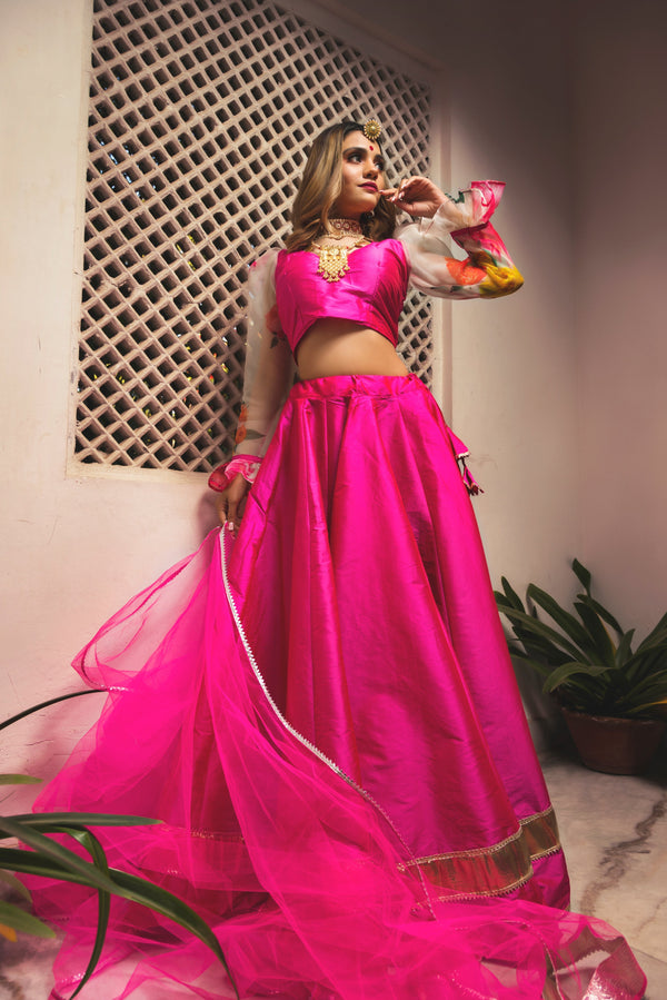 Women's hot pink taffeta lehenga - Pomcha Jaipur