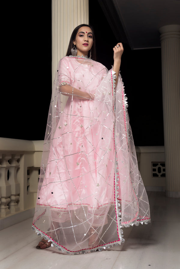 Women's paper silk pink anarkali - Pomcha Jaipur