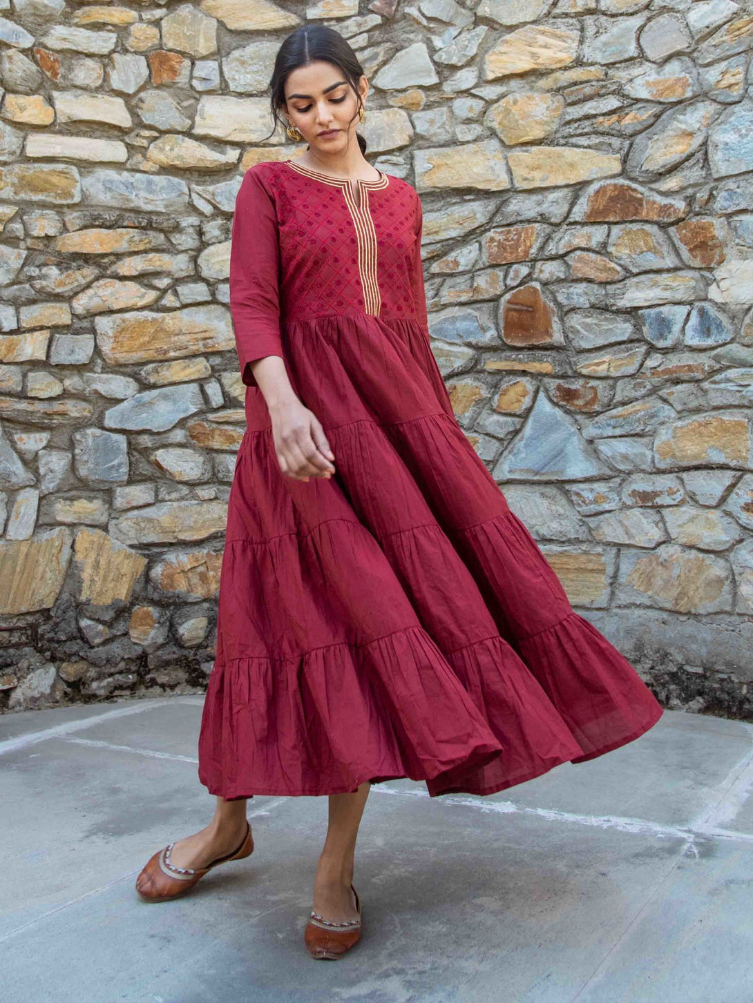 Women's Maroon Anarkali Kurta - Yufta