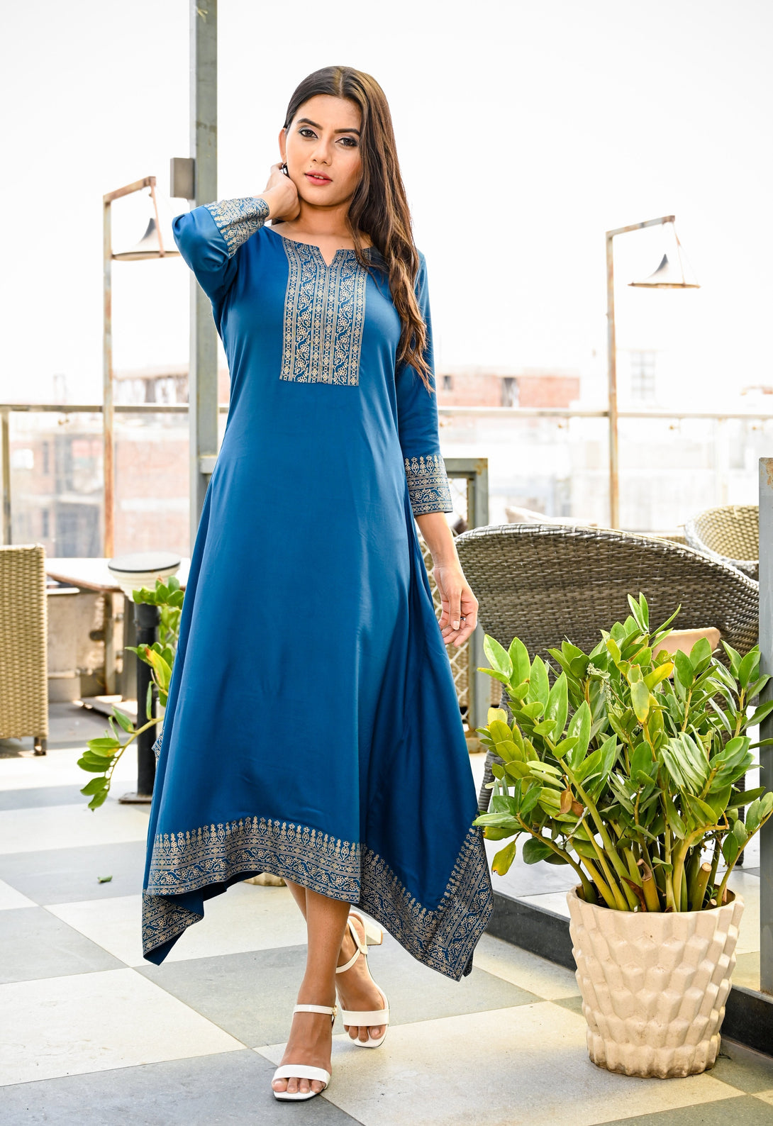 Women's Blue Printed Kurta - Yufta