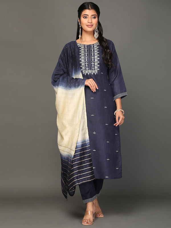 Women's Ethnic Motifs Embroidered Zari Kurta With Trousers & Dupatta - Noz2Toz