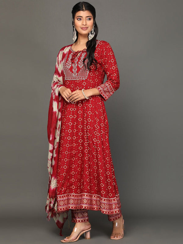 Women's Ethnic Motifs Printed Gotta Patti Kurta With Trousers & Dupatta - Noz2Toz