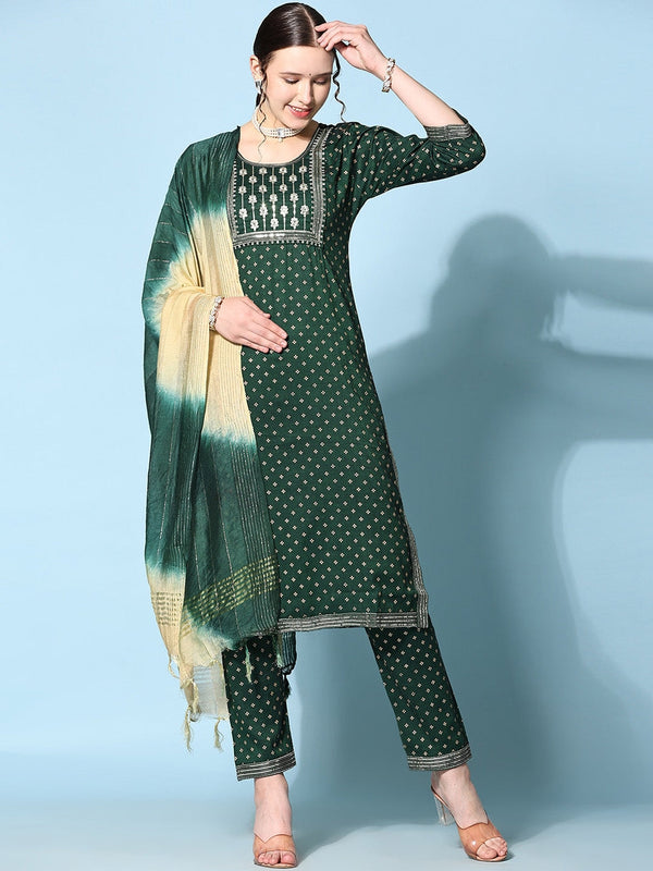 Women's Floral Printed Kurta With Trousers & Dupatta - Noz2Toz