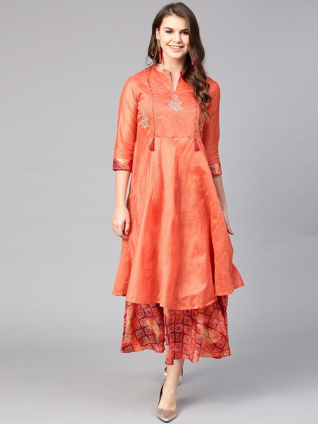 Women's Orange Printed Dress - Yufta