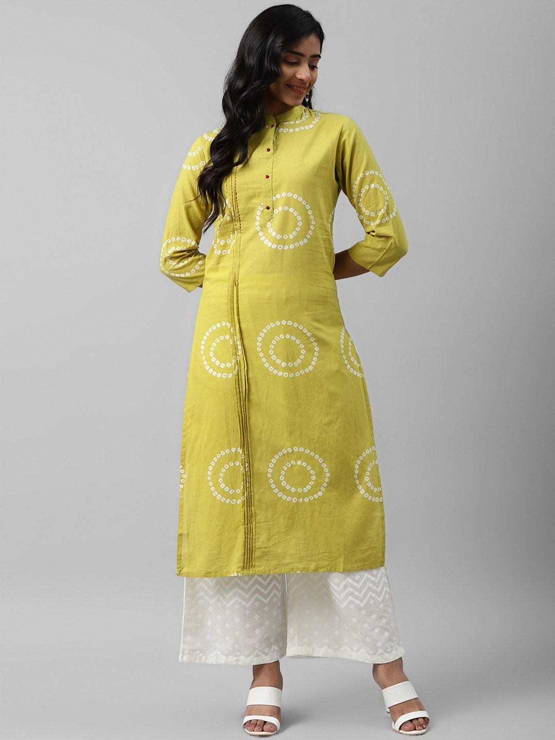 Women's Lime Green Printed Kurta - Yufta