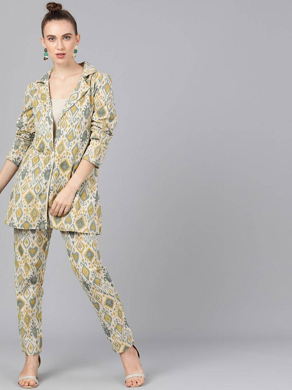 Women's Printed Coat with Trousers - AKS