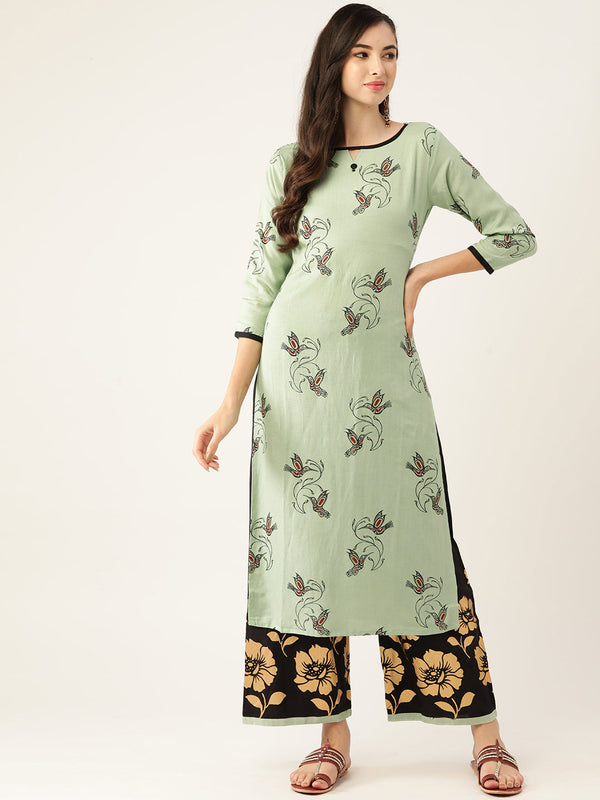 Women's Viscose Rayon Kurta And Palazzo Set - VAABA