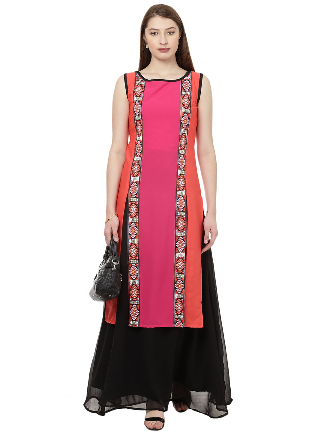 Women's Pink Color Digital Print Straight Crepe Kurta - Ziyaa