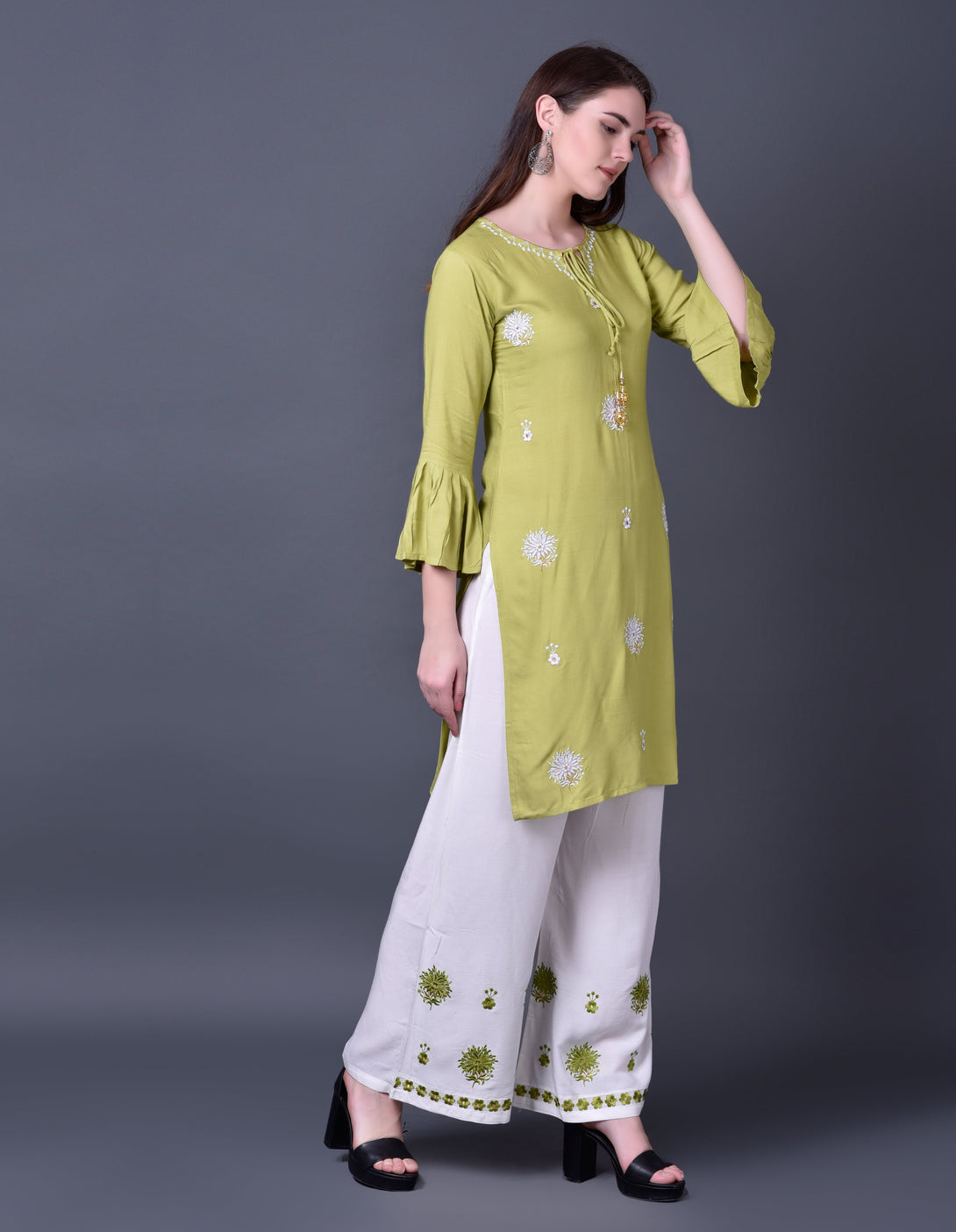 Women's Light Green Rayon Kurta And Sharara Set - Noz2Toz