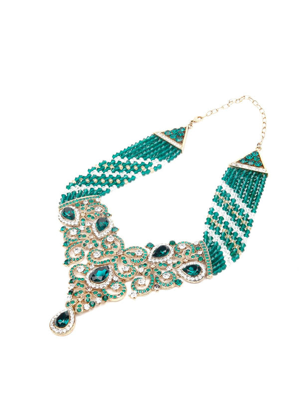 Women's Dark Green And White Kundan Set - Odette