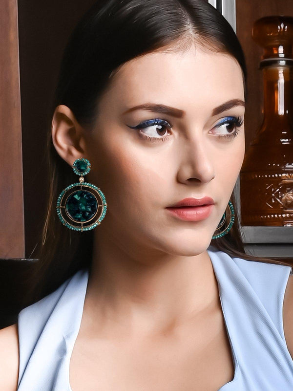 Women's Dark Turquoise Green Rounded Earrings - Odette