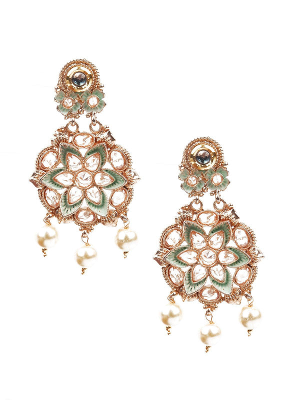 Women's Delicate Green Meenakari Earrings - Odette