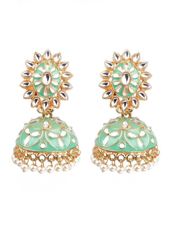 Women's Delicate Green Meenakari Earrings - Odette