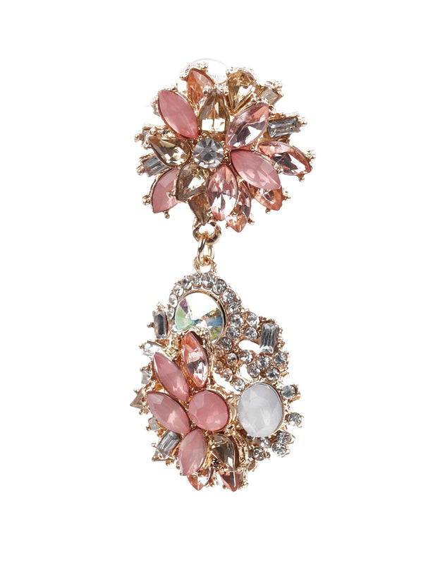 Women's Delicate White And Pink Metal Earrings - Odette