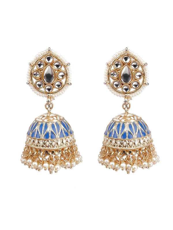 Women's Designer Blue And Gold Jhumki For Women - Odette